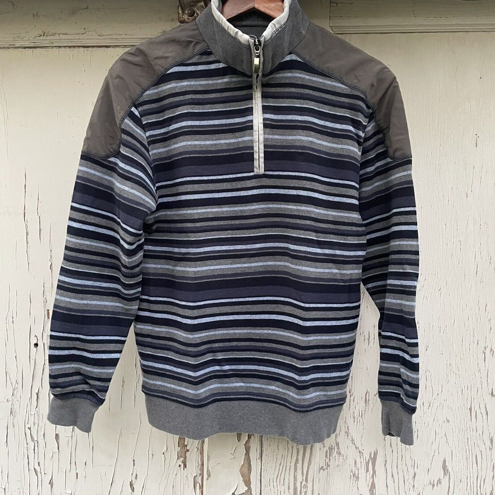 Douglas Defining Casual 1/2 Zip Sweater Mens M Blue/Grey Stripes Cotton Corduroy - Picture 1 of 12